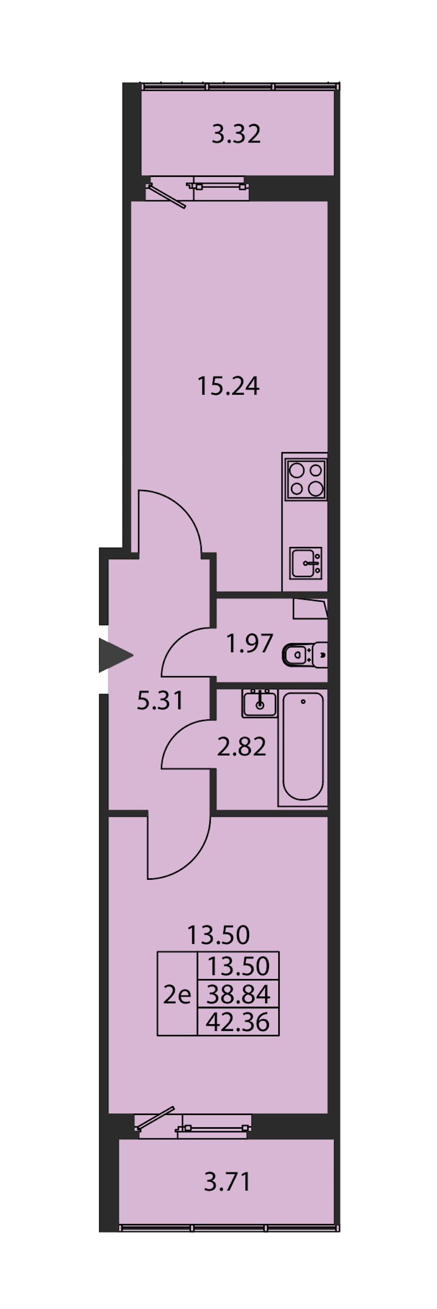 1-комнатная квартира 38.84 м², 1/12 эт., ЖК «Полис ЛАВрики»